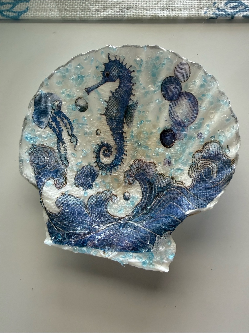 4”x5” Sea Life Decoupage Shell Art - Blue